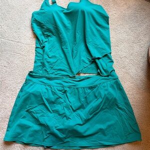3 piece Lands’ End Vibrant Green and blue swim sets.